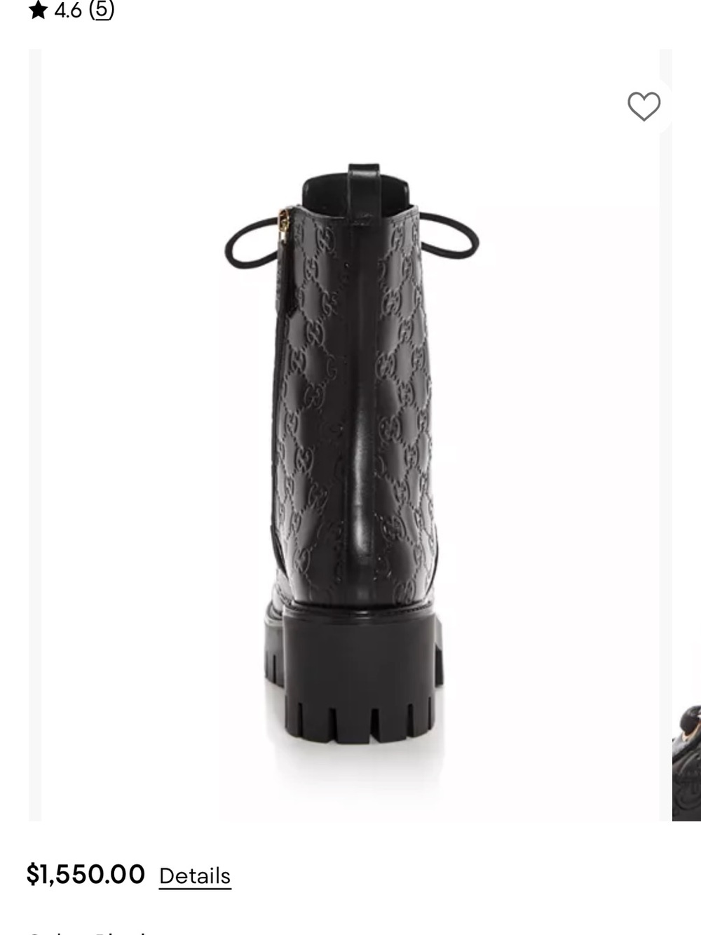 Gucci Black Embossed Lace-Up Lug Sole Combat Boot - Picture 5 of 6